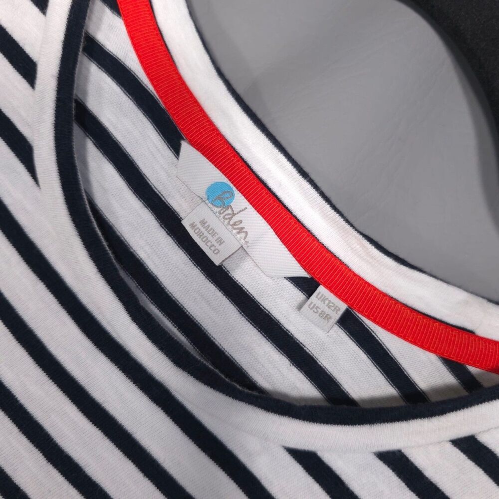 BODEN‎ Emily Jersey Striped Cotton Dress 8R Ruffle Trim Short Sleeve Women J0205 - Picture 9 of 12